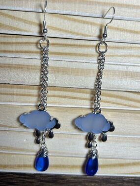 3/$25 Rain Cloud Dangle Earrings with Blue Teardrop